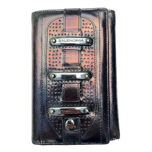 Balenciaga Paris Trifold Leather Womens Wallet Gunmetal Detail